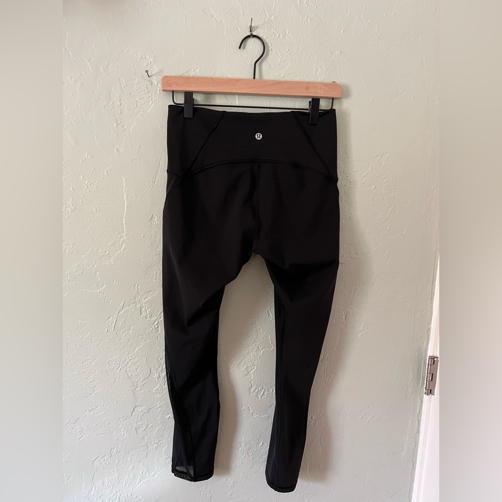 Lululemon Wunder Train Black Leggings W/Mesh Style Over Calves Size 8